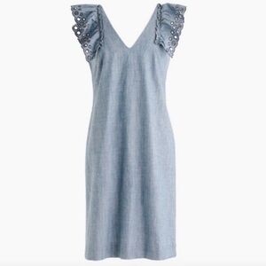 JCREW Chambray Eyelet Ruffle Sleeve dress